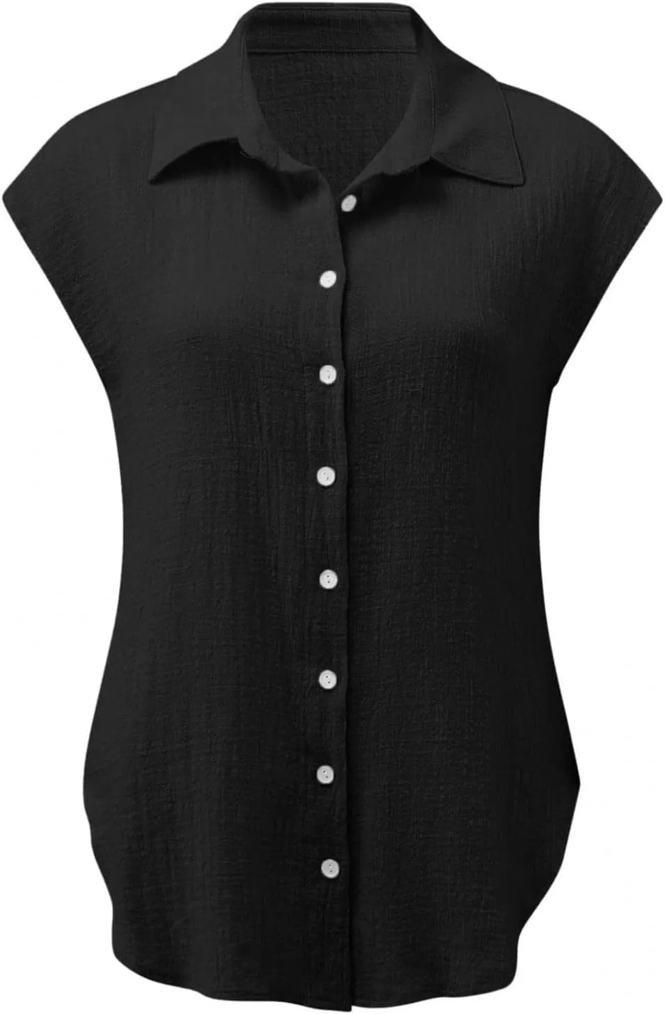 Womens Short Sleeve Shirts Tops Summer Casual Button Down Lapel Tee Solid Color Cotton Linen Loose Fit T-Shirt Blouse