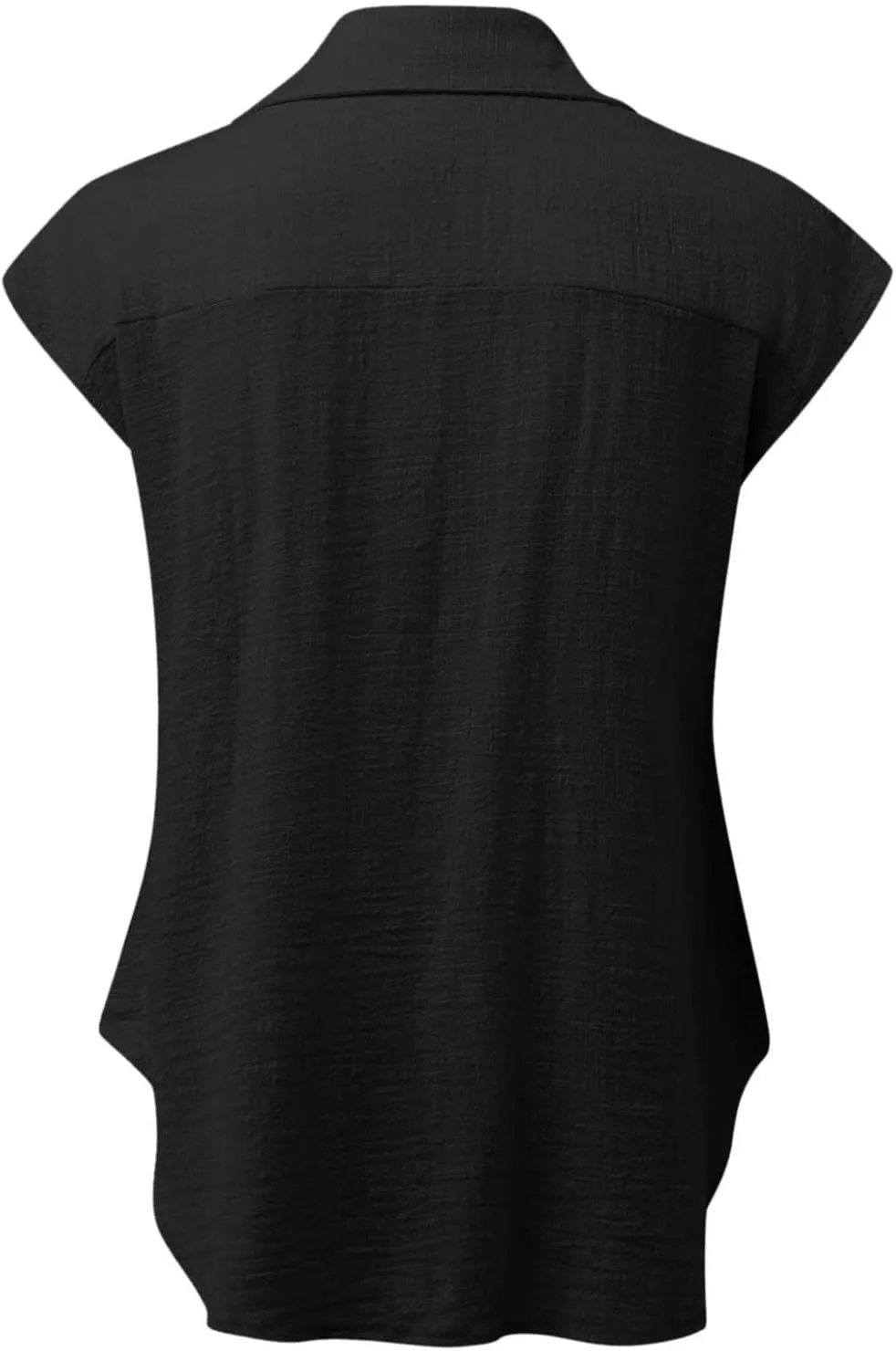 Womens Short Sleeve Shirts Tops Summer Casual Button Down Lapel Tee Solid Color Cotton Linen Loose Fit T-Shirt Blouse