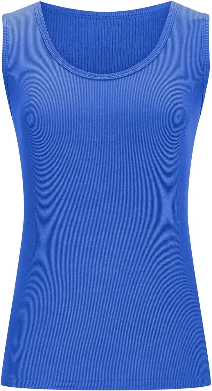 Women's Sleeveless Tank Tops Square Neck Ribbed Knit Tanks Slim Fit Basic Cami Shirts Workout Exercise Clothes