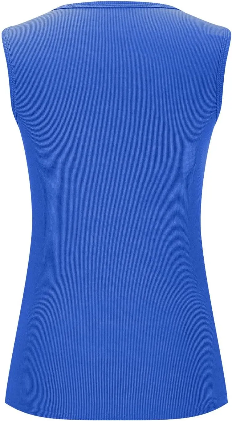Women's Sleeveless Tank Tops Square Neck Ribbed Knit Tanks Slim Fit Basic Cami Shirts Workout Exercise Clothes