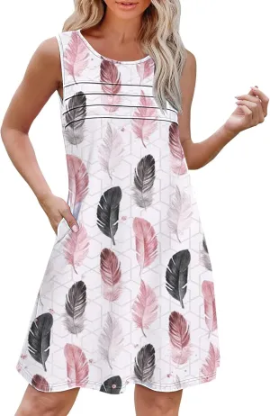 Women's Sleeveless Vest Dress 2025 Summer Casual Loose Sundresses Chest Pleated Beach Dresses with Pockets
