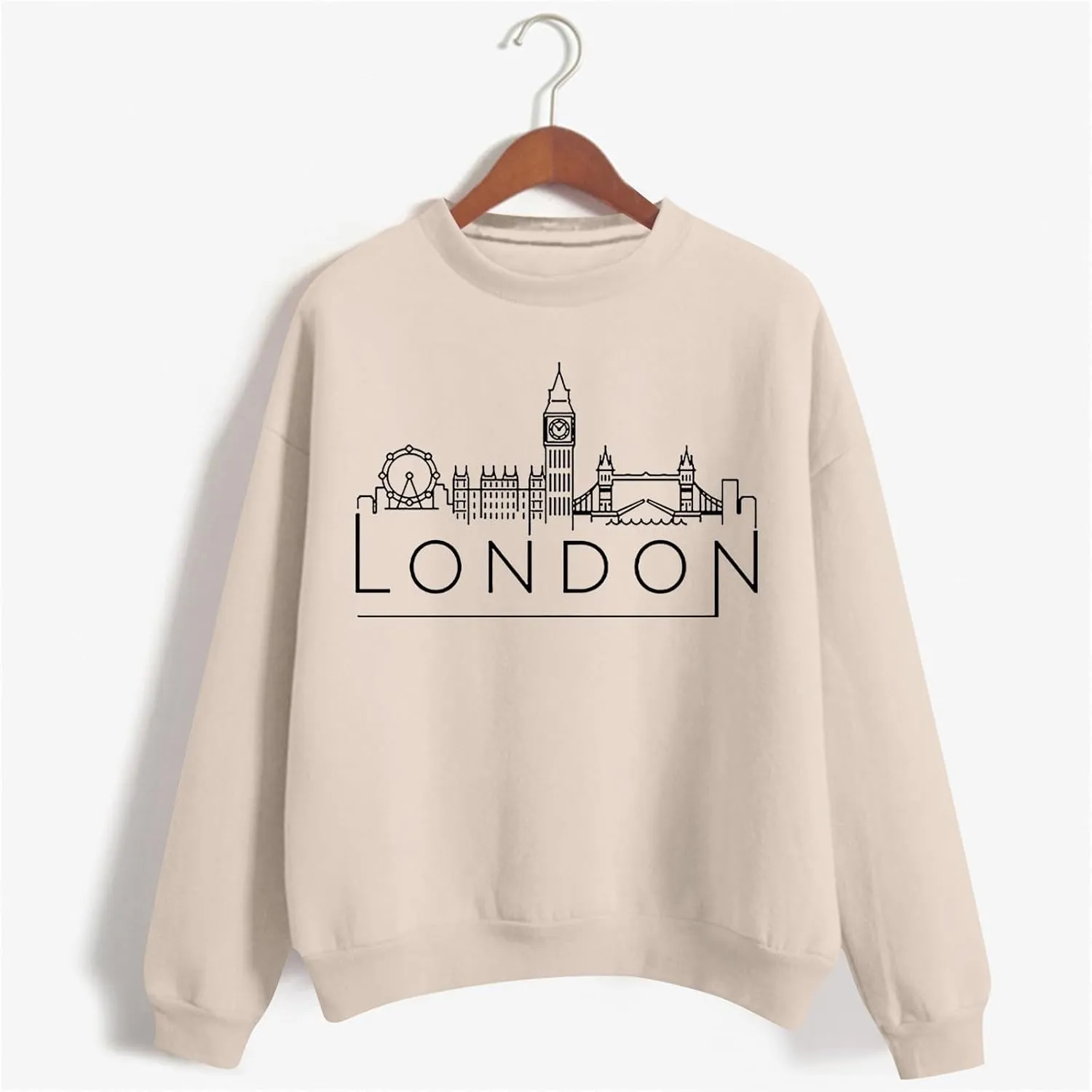 Women's Solid Color Crew Neck Sweatshirt Trendy Letter Printed Basic Pullover Tops Soft Outdoor Athletic Casual Tops