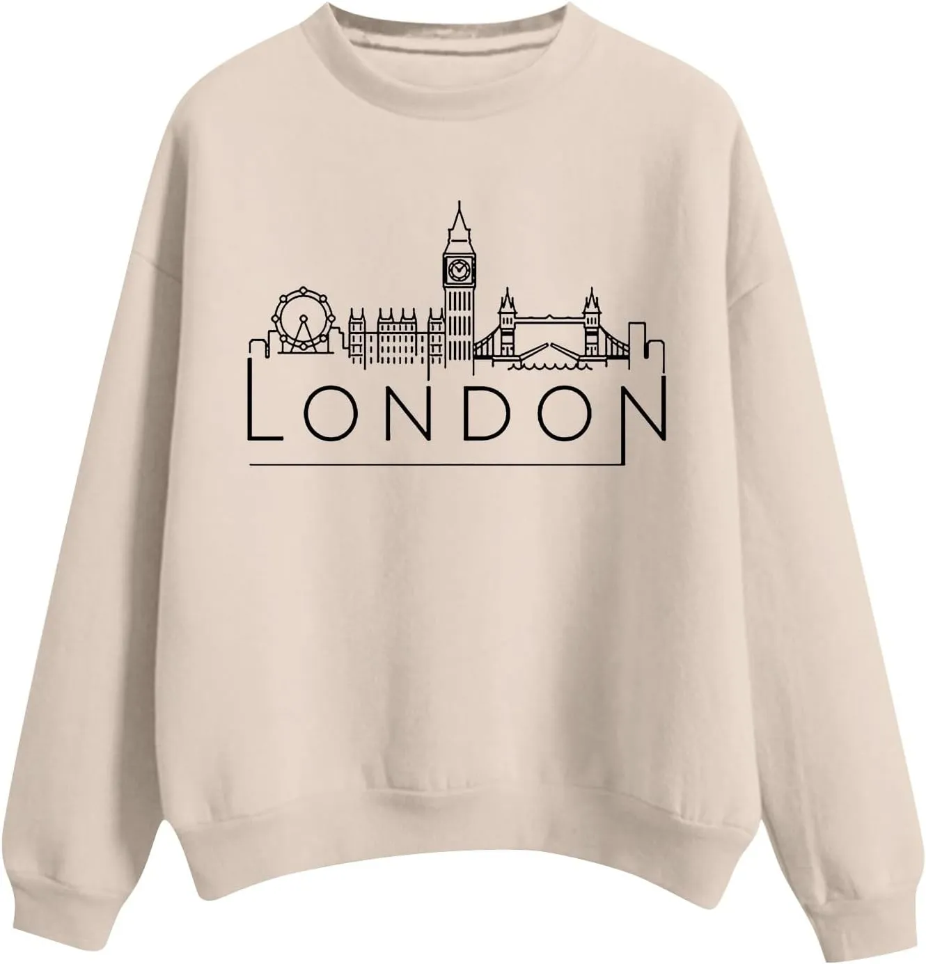 Women's Solid Color Crew Neck Sweatshirt Trendy Letter Printed Basic Pullover Tops Soft Outdoor Athletic Casual Tops