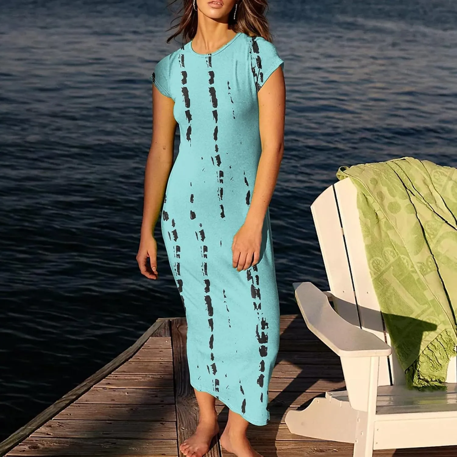 Women's Summer Boho Short Sleeve Crew Neck Midi Floral Dresses Wrap a Line Hawaiian 2025 Dress