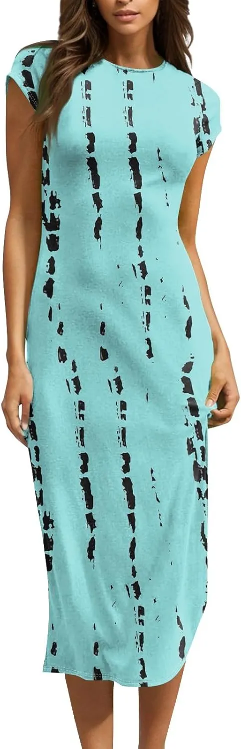 Women's Summer Boho Short Sleeve Crew Neck Midi Floral Dresses Wrap a Line Hawaiian 2025 Dress