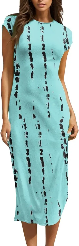 Women's Summer Boho Short Sleeve Crew Neck Midi Floral Dresses Wrap a Line Hawaiian 2025 Dress
