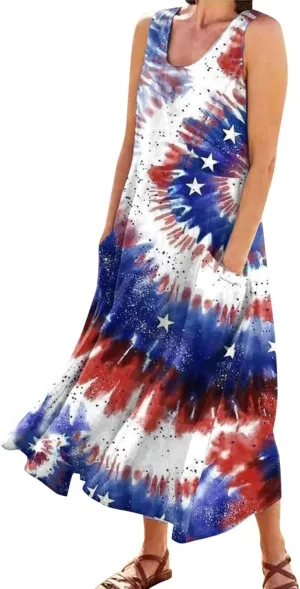 Women's Summer Dresses 2025 Beach Casual Sleeveless Tank Dress Beach Boho Travel Sling Dresses Sleepwear with Pocket
