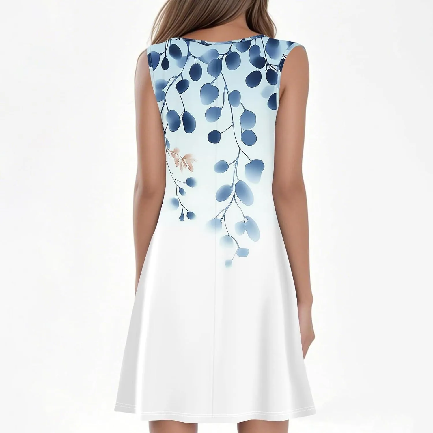Women's Summer Dresses 2025 Beach Pleated Sleeveless Casual Skirts Floral Printed Tank Loose Fit Sundress with Pocket