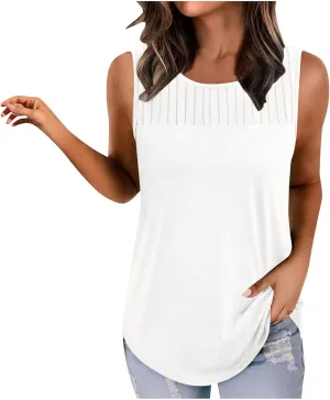 Women's Summer Pleated Front Tank Top Sleeveless Crewneck Business Casual Loose Shirts 2025 Fashion Tunic Tops