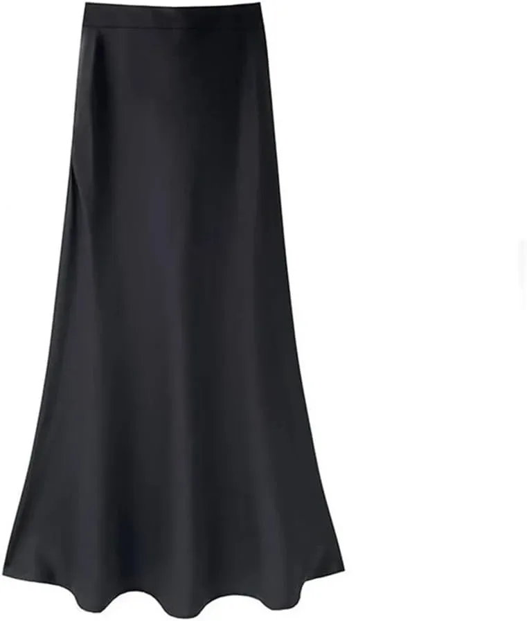 Women's Summer Satin Silk Long Dress High Waist Cocktail Wedding Tassel Ruffle A-Line Long Skirt