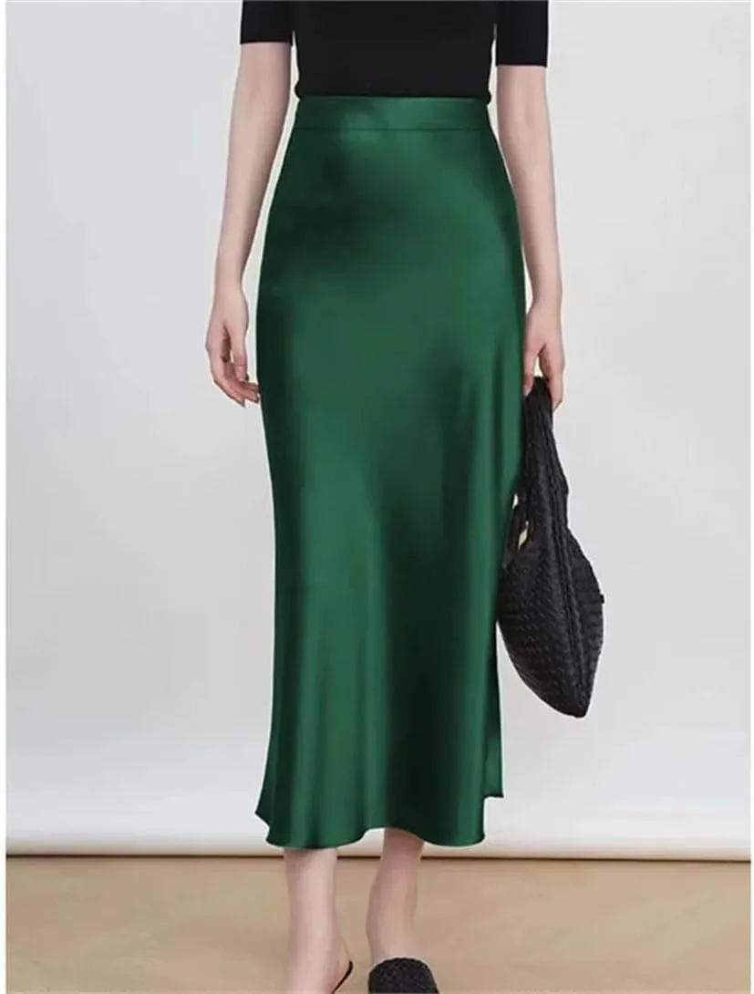 Women's Summer Satin Silk Long Dress High Waist Cocktail Wedding Tassel Ruffle A-Line Long Skirt