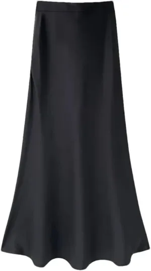 Women's Summer Satin Silk Long Dress High Waist Cocktail Wedding Tassel Ruffle A-Line Long Skirt