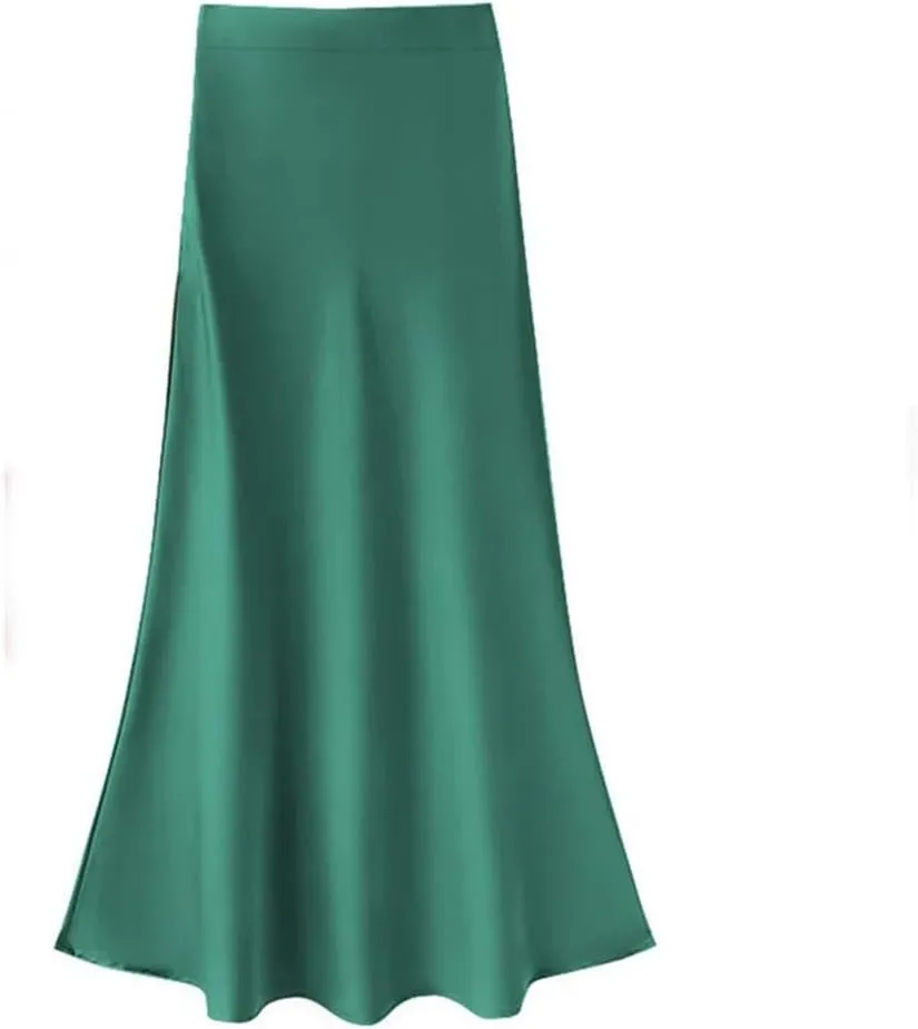 Women's Summer Satin Silk Long Dress High Waist Cocktail Wedding Tassel Ruffle A-Line Long Skirt