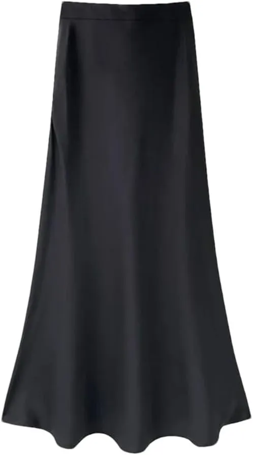 Women's Summer Satin Silk Long Dress High Waist Cocktail Wedding Tassel Ruffle A-Line Long Skirt