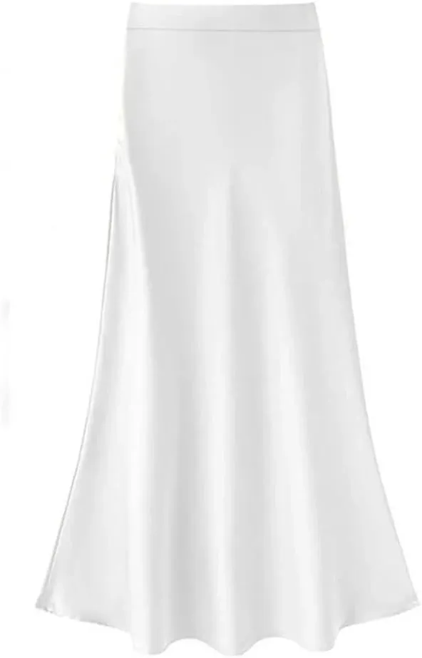 Women's Summer Satin Silk Long Dress High Waist Cocktail Wedding Tassel Ruffle A-Line Long Skirt