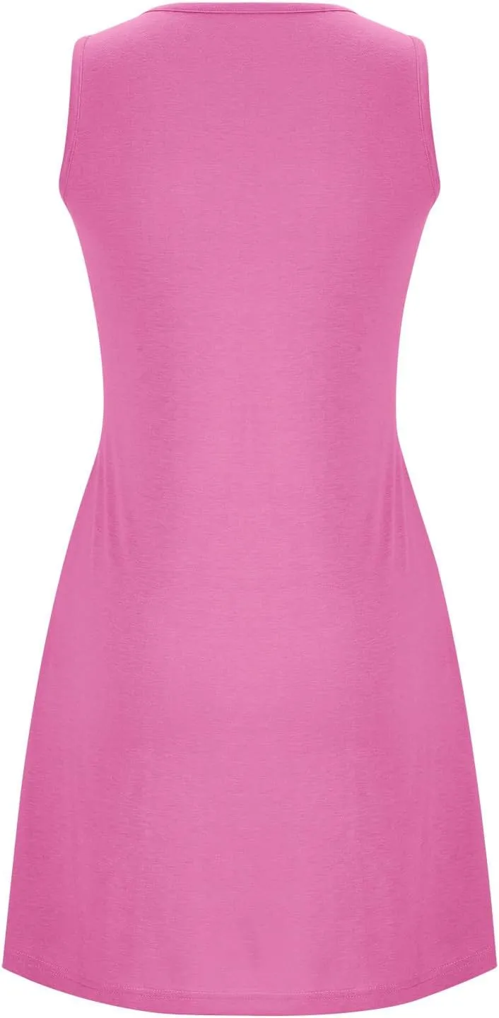 Women's Summer Sleeveless Mini Dresses Pleated Sundress Club Party Short Dress with Two Side Pockets