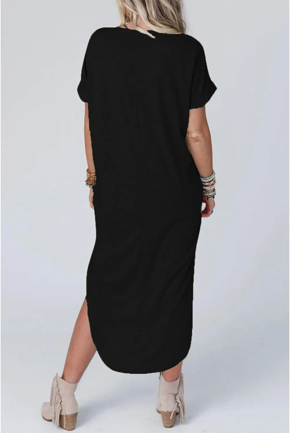 Womens Summer T Shirt Dress Casual V Neck Maxi Dresses Split Maxi Beach Sundress Short Sleeve Boho Dress Travel Outfit