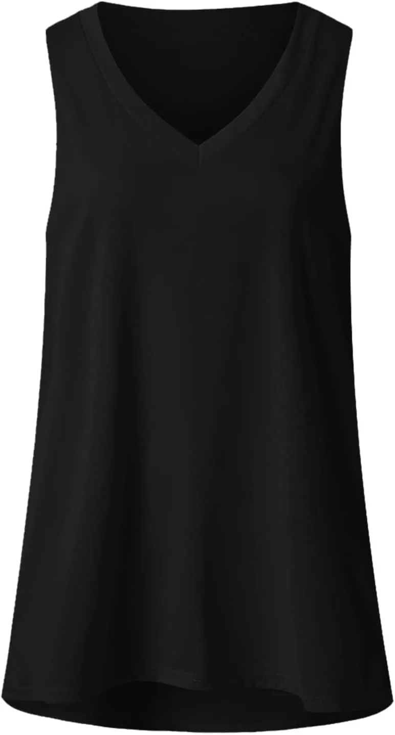 Womens Summer Tank Tops V Neck Sleeveless T Shirts Loose Fit Flowy Tshirt Plus Size Solid Casual Basic Tee Blouses
