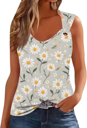 Womens Summer Tops Plus Size Sleeveless Causal Printed Square Neck Comfort Pleated Tank Tops for Women 2025