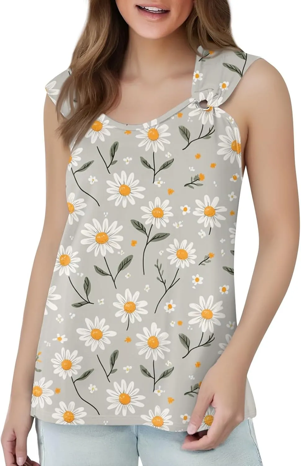 Womens Summer Tops Plus Size Sleeveless Causal Printed Square Neck Comfort Pleated Tank Tops for Women 2025