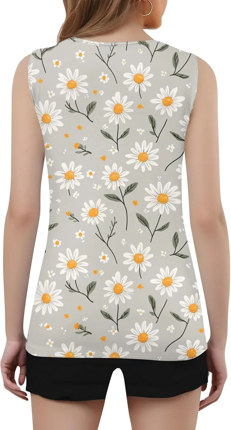 Womens Summer Tops Plus Size Sleeveless Causal Printed Square Neck Comfort Pleated Tank Tops for Women 2025