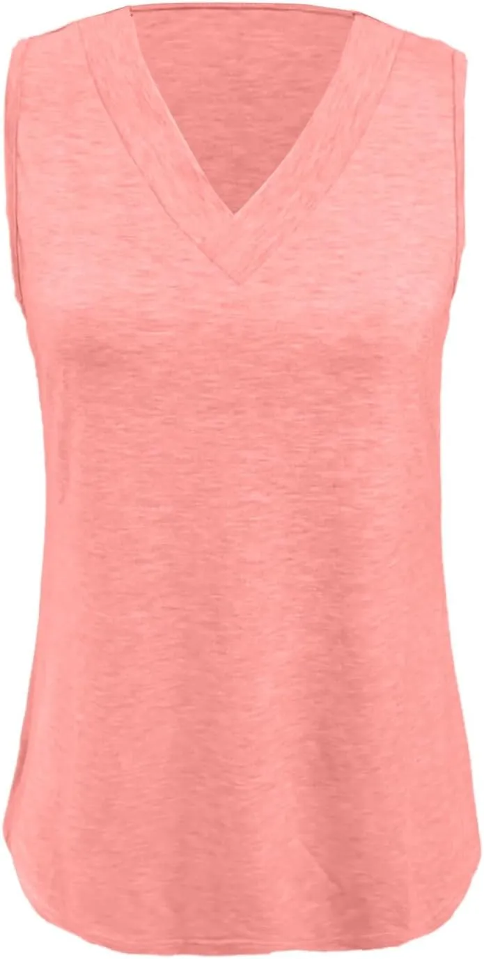 Womens Tank Tops 2025 Comfy T-Shirts Dressy Sleeveless V Neck Summer Loose Tank Top Beach Vacation Shirts