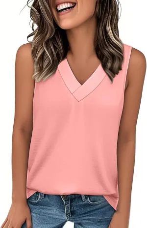 Womens Tank Tops 2025 Comfy T-Shirts Dressy Sleeveless V Neck Summer Loose Tank Top Beach Vacation Shirts