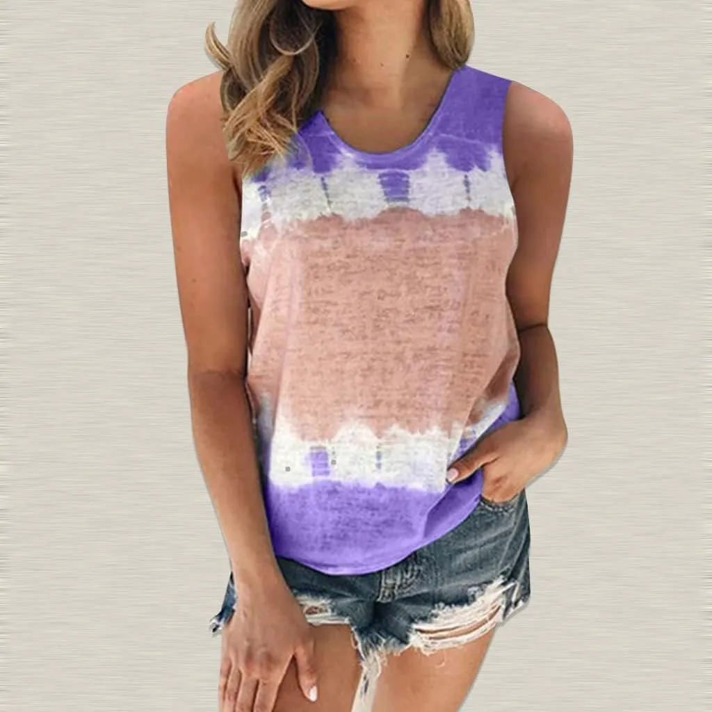 Womens Tank Tops Casual Flowy Printed Sleeveless Shirts Loose Summe Basic Tees Shirt Tie Dye Trendy Top for Leggings