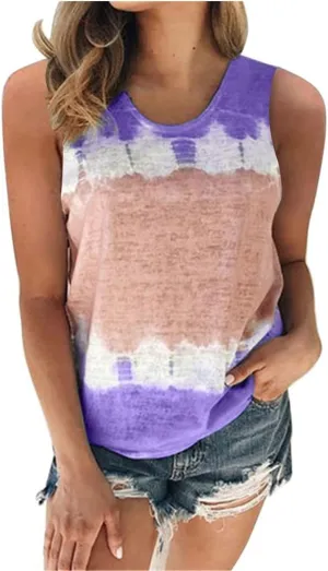 Womens Tank Tops Casual Flowy Printed Sleeveless Shirts Loose Summe Basic Tees Shirt Tie Dye Trendy Top for Leggings