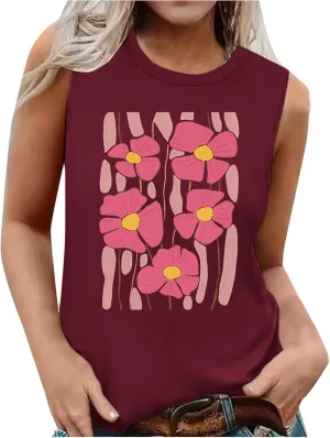 Womens Tank Tops Loose Fit Summer Cute Graphic Sleeveless Shirts Workout Basic Tunic Fashion Outfits