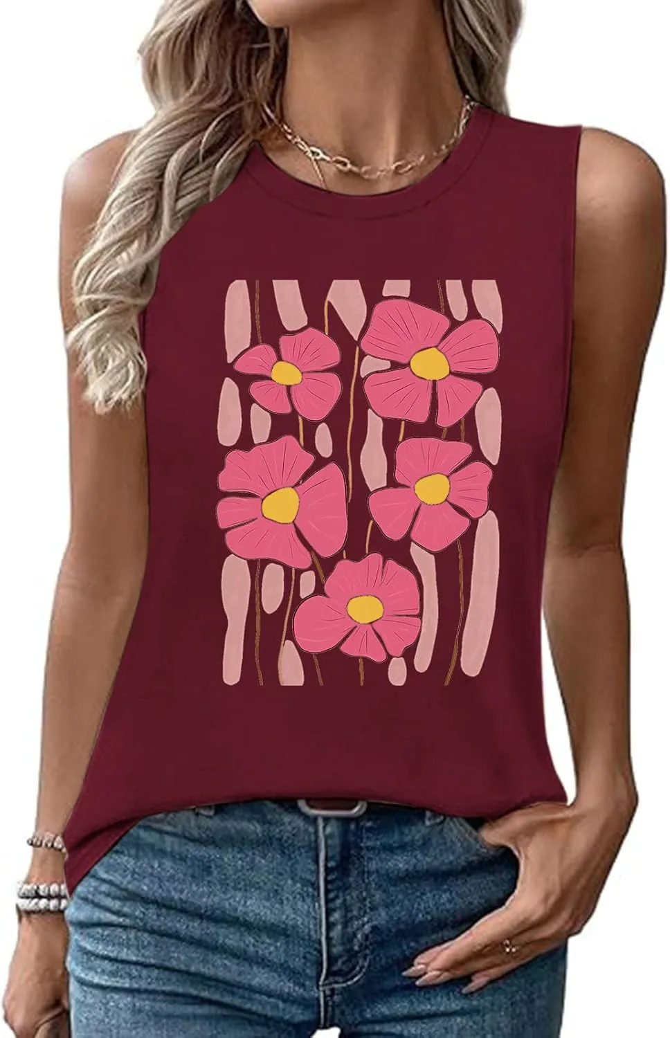 Womens Tank Tops Loose Fit Summer Cute Graphic Sleeveless Shirts Workout Basic Tunic Fashion Outfits