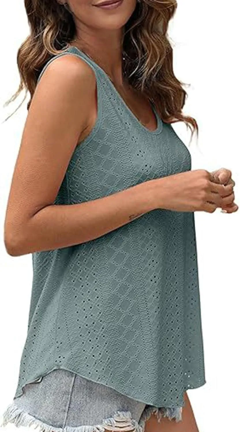 Womens Tank Tops Summer Sleeveless 2024 Casual Tunic Tops Crewneck Blouses Loose Fit Basic Shirts Trendy Clothes