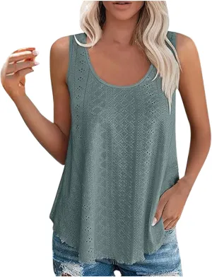 Womens Tank Tops Summer Sleeveless 2024 Casual Tunic Tops Crewneck Blouses Loose Fit Basic Shirts Trendy Clothes