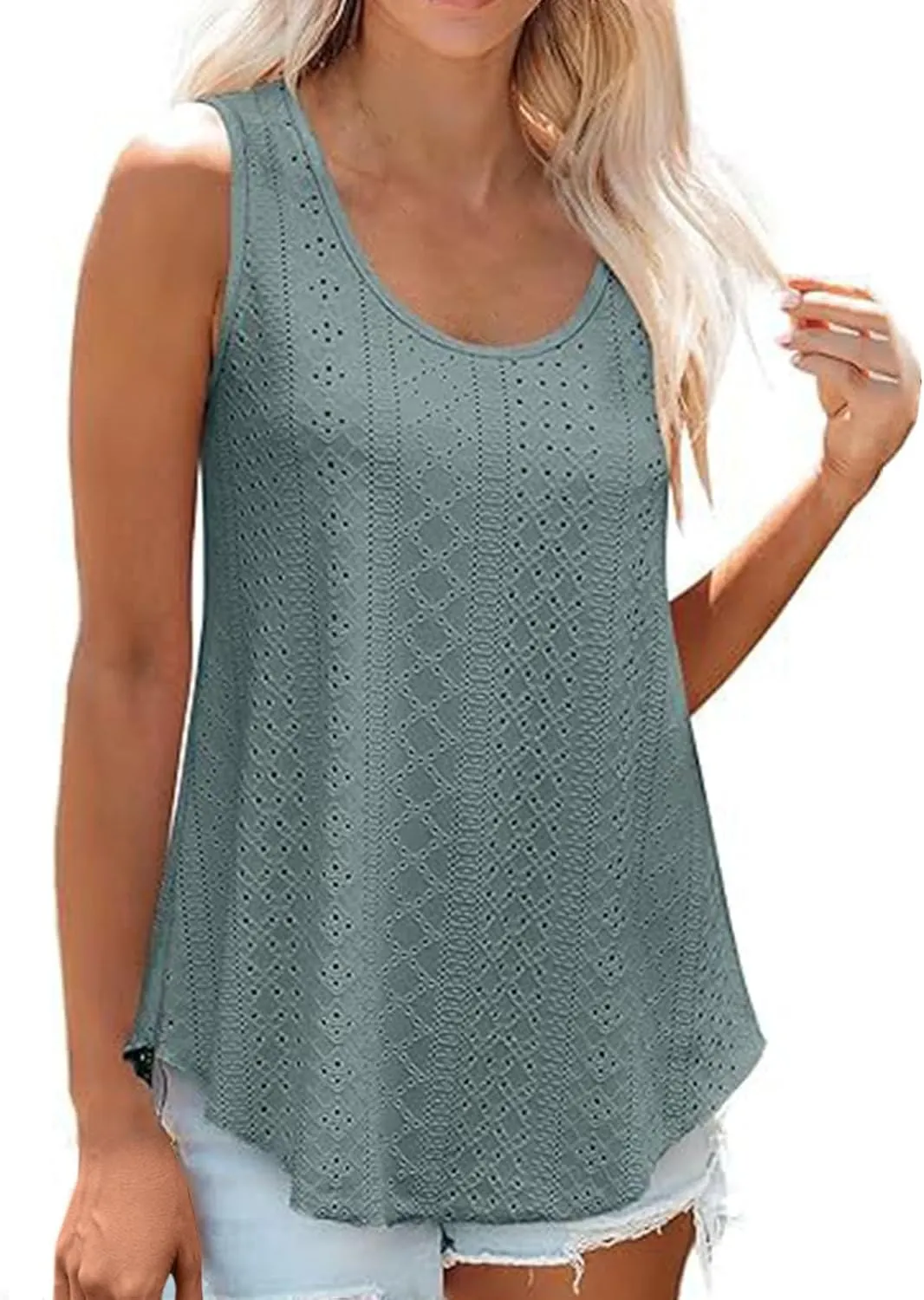 Womens Tank Tops Summer Sleeveless 2024 Casual Tunic Tops Crewneck Blouses Loose Fit Basic Shirts Trendy Clothes
