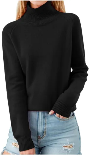 Womens Turtleneck Long Sleeve Knit Sweater Casual Loose Fit Tops Basic Pullover Jumper Tops 2024 Fall Winter