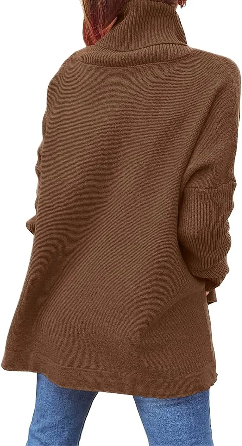 Womens Turtleneck Oversized Sweaters Long Sleeve Tops Spilt Hem Tunic Pullover Sweater Fashion Fall 2024 Knit Tops