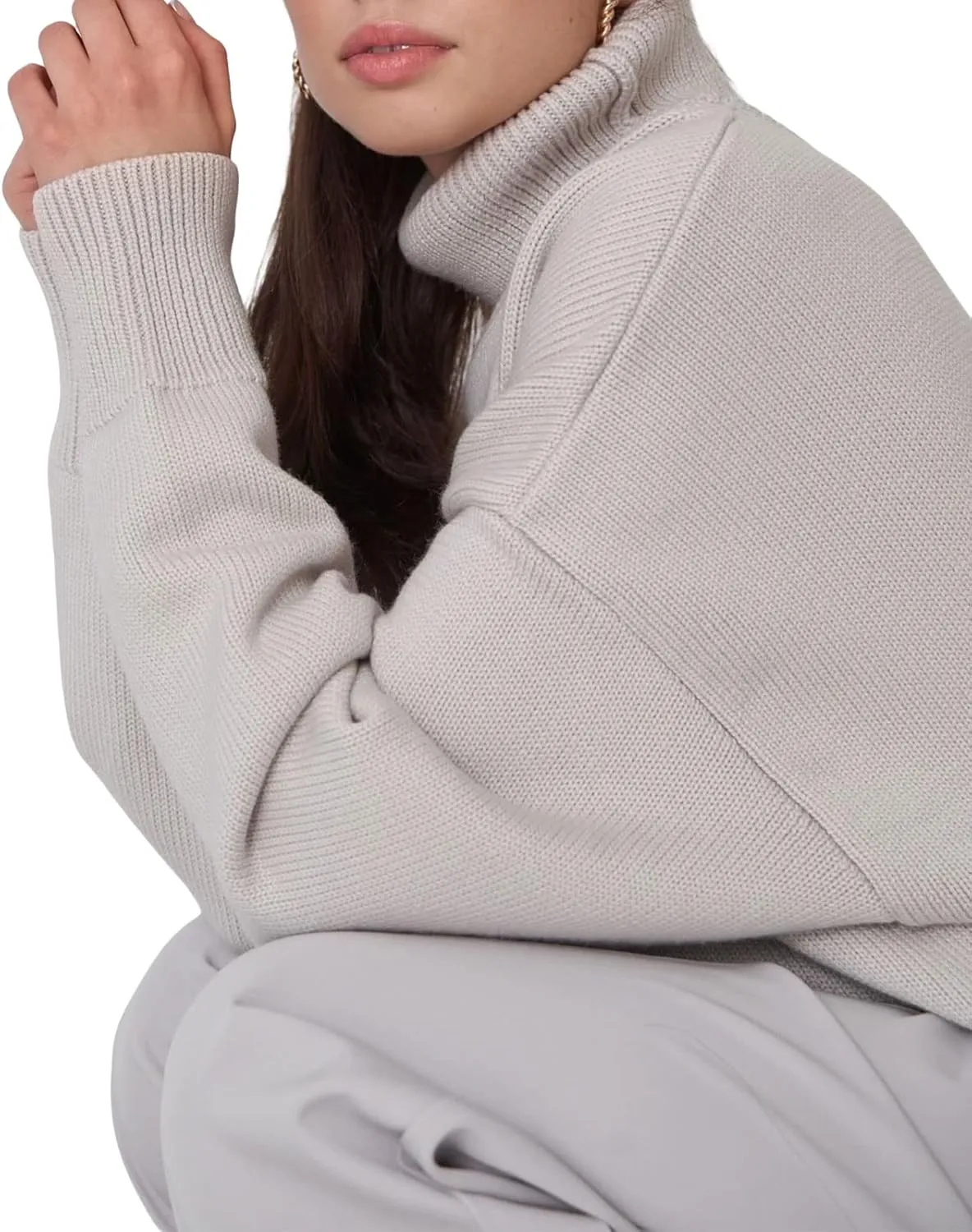 Women's Turtleneck Sweater Long Sleeve Ribbed Cable Knit Pullover Tops Comfy Oversized Solid Color Jumper Tops Knitwear