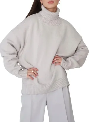 Women's Turtleneck Sweater Long Sleeve Ribbed Cable Knit Pullover Tops Comfy Oversized Solid Color Jumper Tops Knitwear