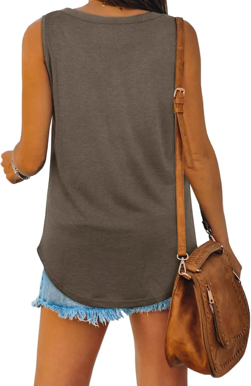 Womens V Neck Tunic Tank Tops Sleeveless Solid Color Basic Tee Shirts Casual Flowy Summer Top Ladies Dressy Blouse