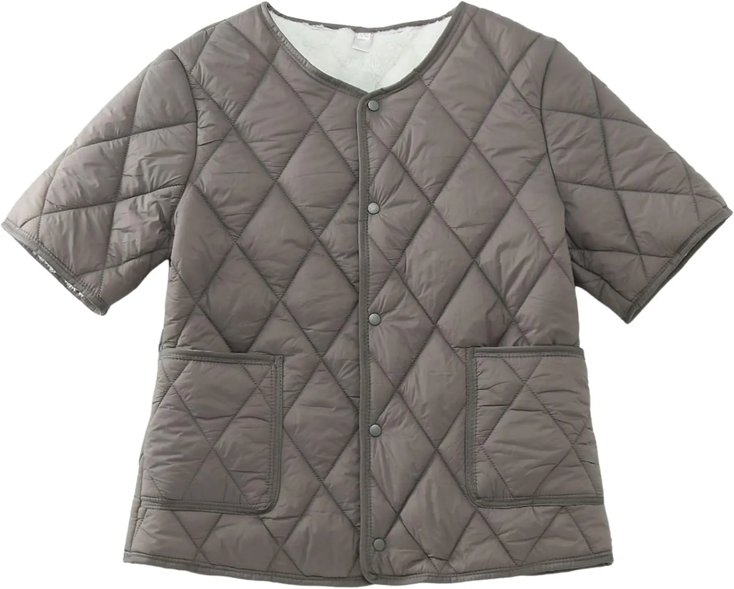 Womens Vintage Temperament Quilted Down Jacket Short Sleeve Single Breasted Overcoat Casual Warm Outwear with Pockets