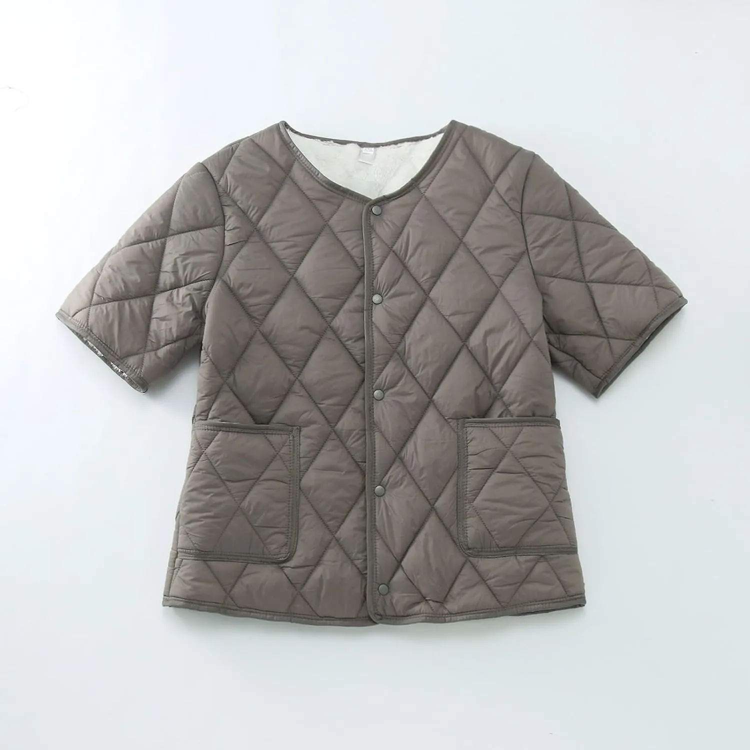 Womens Vintage Temperament Quilted Down Jacket Short Sleeve Single Breasted Overcoat Casual Warm Outwear with Pockets