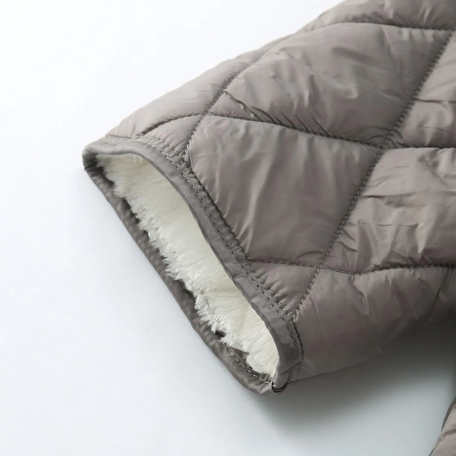Womens Vintage Temperament Quilted Down Jacket Short Sleeve Single Breasted Overcoat Casual Warm Outwear with Pockets