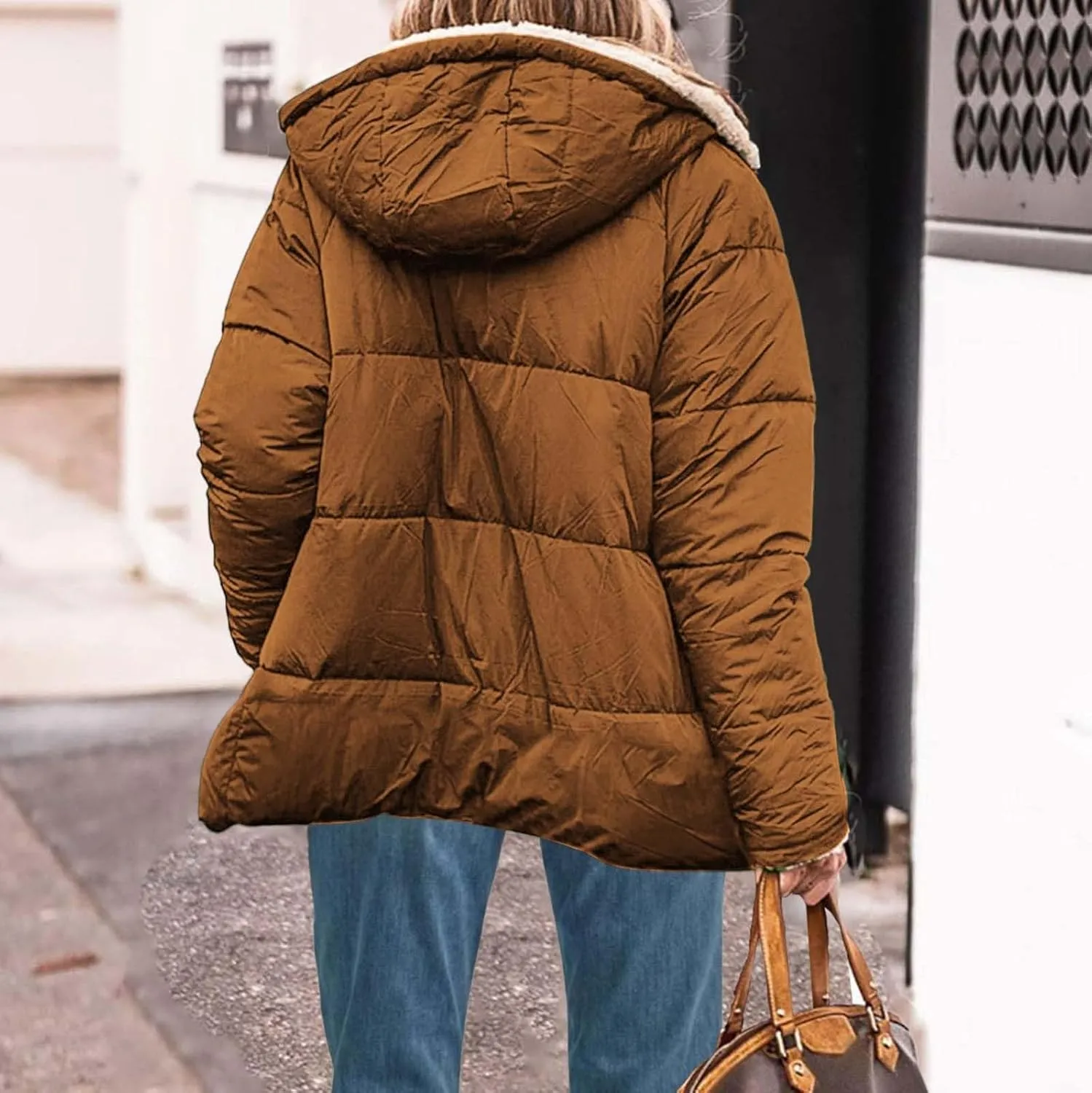 Womens Winter Coats Fleece Lined Thicken Puffer Jackets Sherpa Warm Waterproof Parka Outwear With Fur Hood