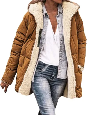 Womens Winter Coats Fleece Lined Thicken Puffer Jackets Sherpa Warm Waterproof Parka Outwear With Fur Hood