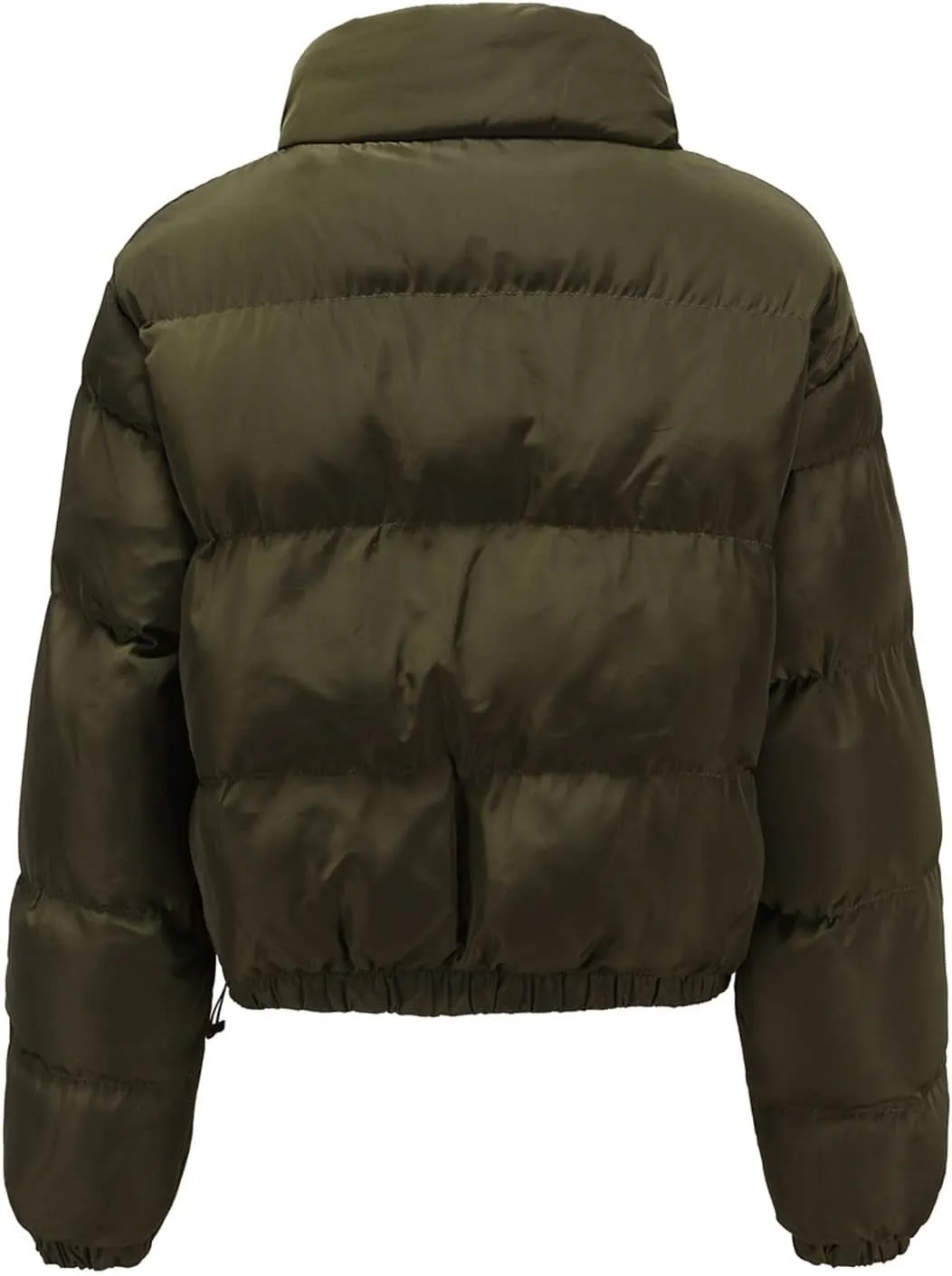 Women's Winter Long Sleeve Puffer Jacket Stand Collar Baggy Short Down Cropped Coats with Pockets Bubble Outerwear