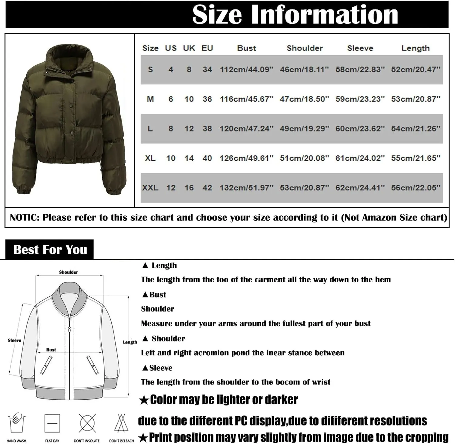 Women's Winter Long Sleeve Puffer Jacket Stand Collar Baggy Short Down Cropped Coats with Pockets Bubble Outerwear