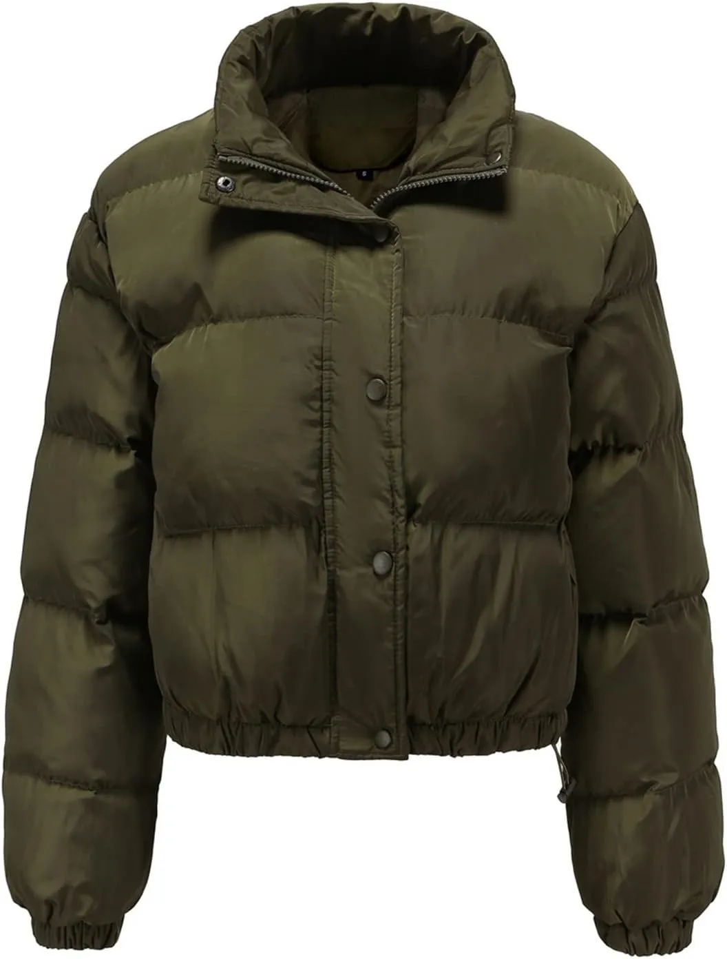 Women's Winter Long Sleeve Puffer Jacket Stand Collar Baggy Short Down Cropped Coats with Pockets Bubble Outerwear