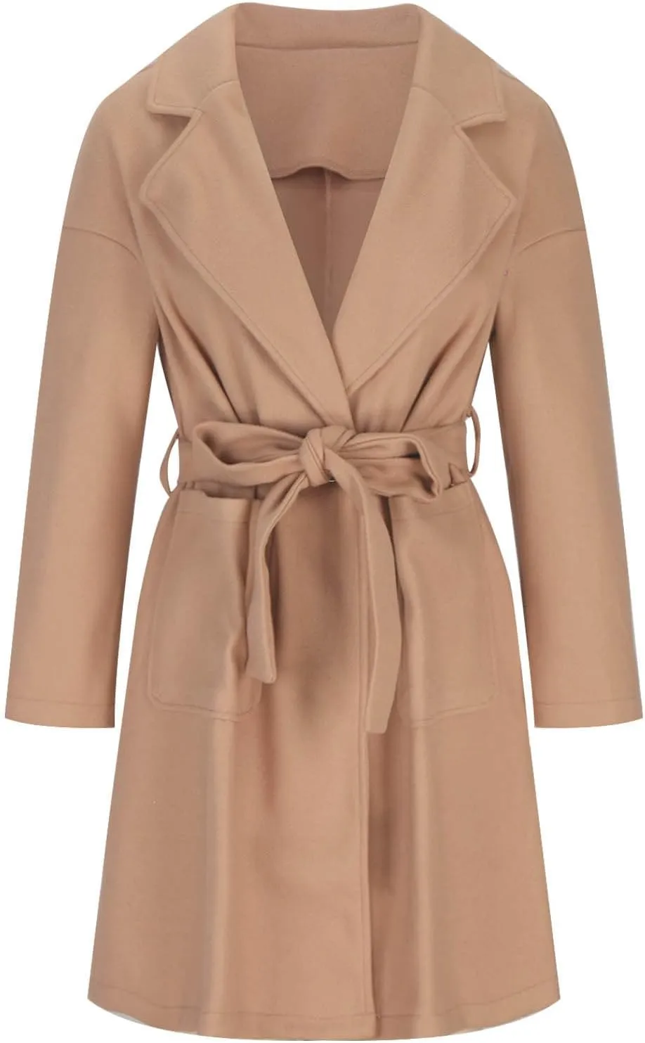 Women's Winter Wool Blend Peacoat Lapel Outerwear Trendy Jacket Casual Elegant Business Long Trench Coats with Belt