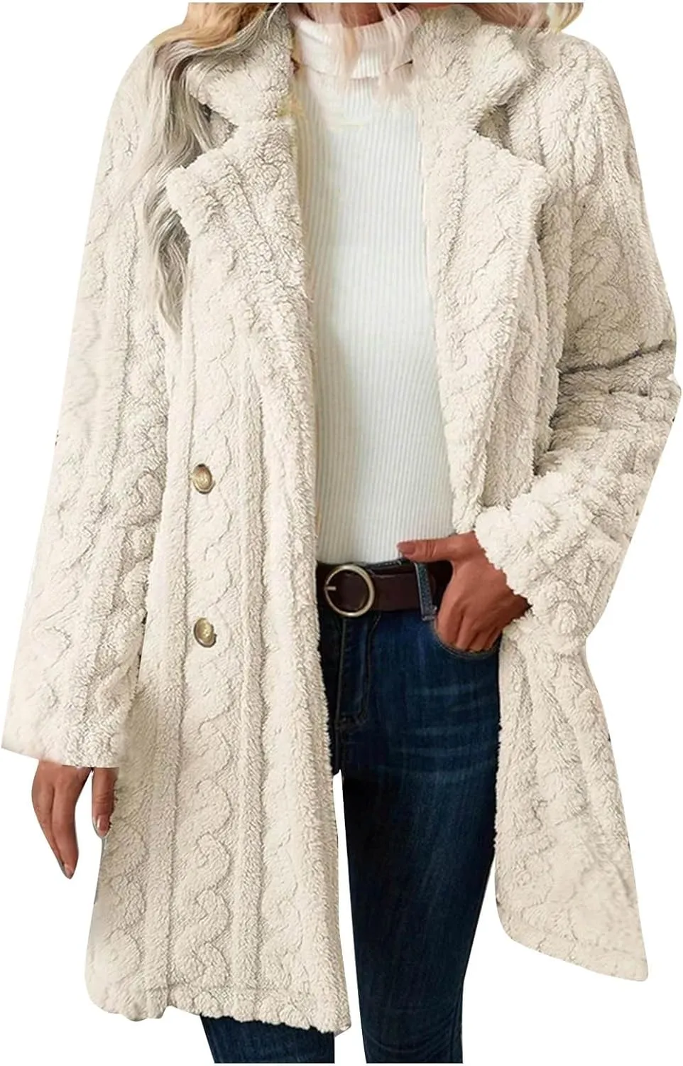 Women's Winter Wool Blend Peacoat Lapel Outerwear Trendy Jacket Casual Elegant Business Long Trench Coats with Belt