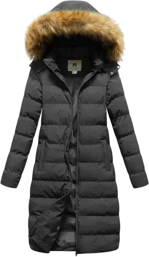Womens Zip Up Long Sleeve Puffer Jacket Trendy Loose Hooded Knee Length Down Coat 2024 Winter Lightweight Warm Outwear